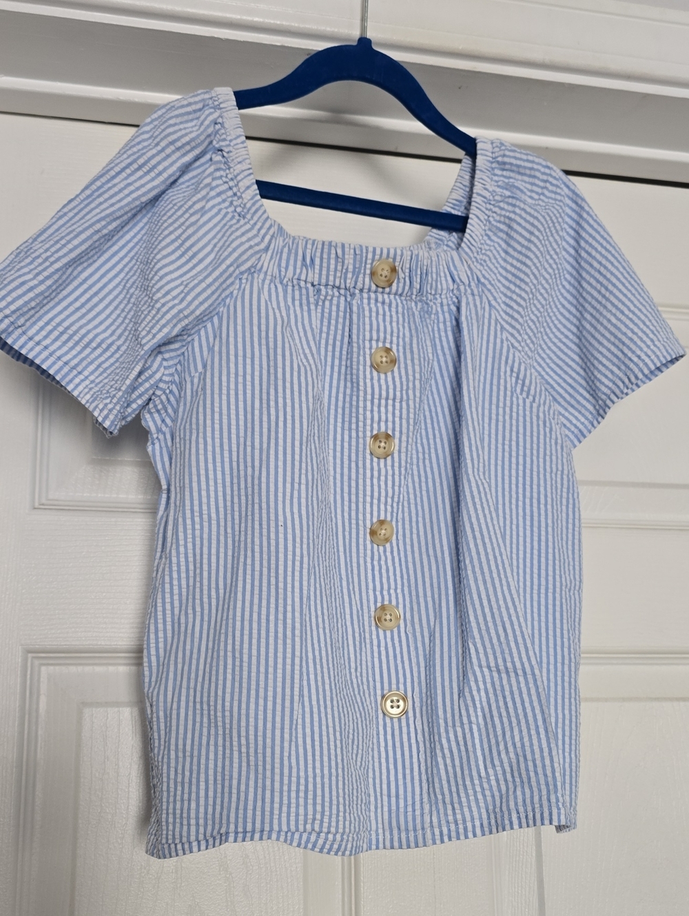 Crewcuts Light Blue & White Striped Button-Front Top